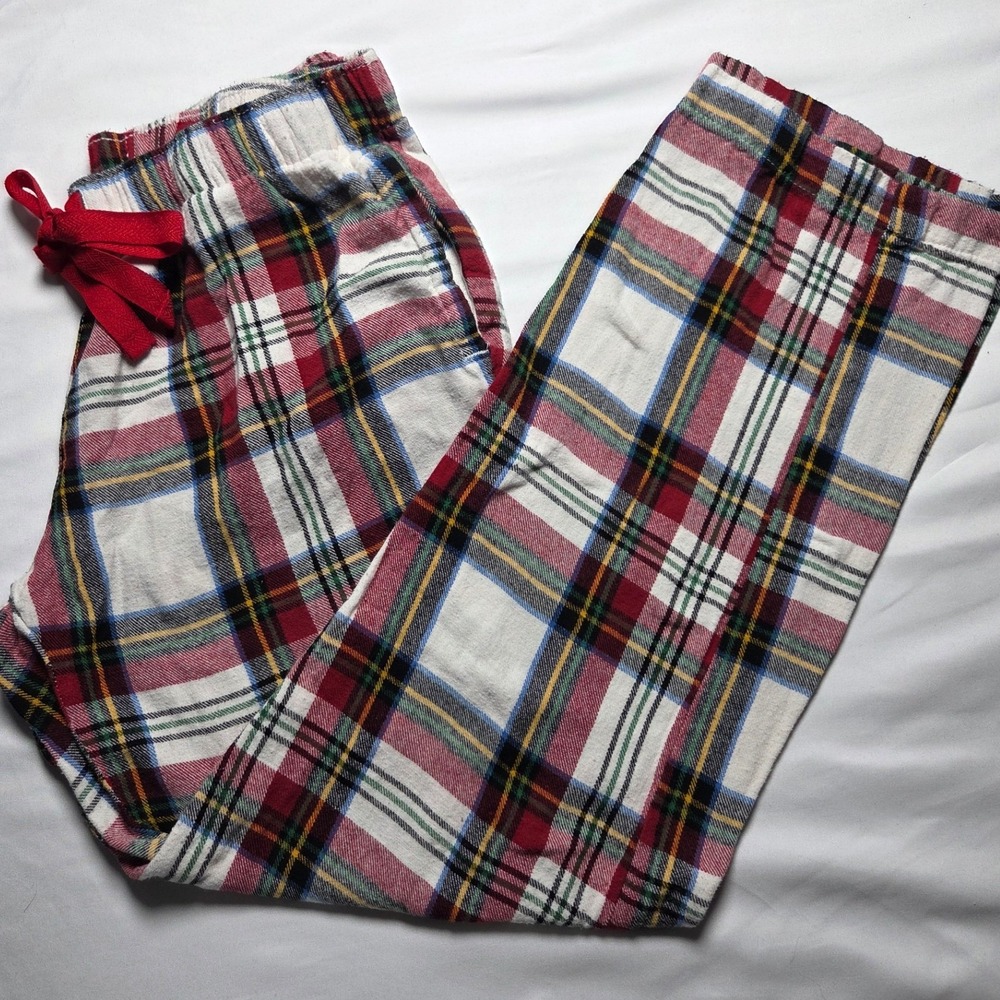 Old Navy Plaid Pajama Pants Small Red White Blue Yellow Flannel Drawstring Sleep
